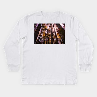 Looking up through redwood trees Kids Long Sleeve T-Shirt